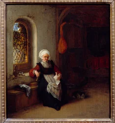 女性が手紙を持っています。アドリアン・ヴァン・オスタード（1610-1685）の絵 Ec.ホル。