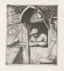 男は一番下のドアにもたれかかる