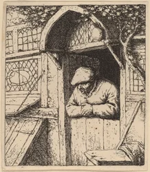 戸口に寄りかかる農夫