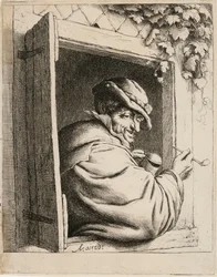 窓辺のパイプ喫煙者