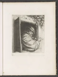 窓の開口部での喫煙者