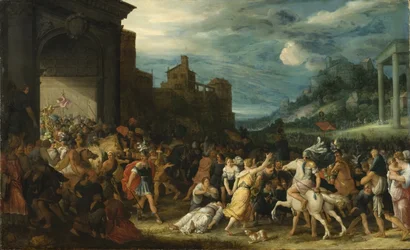 Les Horace entrent dans Rome - ホラティイがローマに入る-』は、Stalbemt, Adriaen, van (1580-1662)の作品です。木に油彩。寸法：67x109cmストックホルム国立博物館