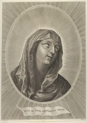 右を見上げた聖母の頭、楕円形のフレーム、レニの後に 1...、約。 1650-67。