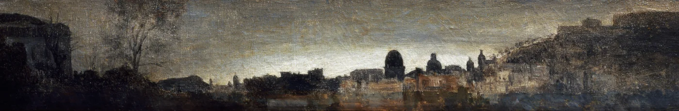 ナポリの眺め、1865年頃、Adriano Cecioni (1836-1886) 作、パネルに油彩、9x56 cm。 イタリア