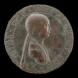 エリザベッタ・ゴンザーガ、1528年死去、ウルビーノ公爵夫人、グイドバルド1世の妻、1489年 [obv]、おそらく15歳以降