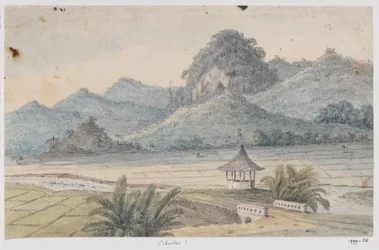 橋とパビリオン、ウェストジャワのシボダスの風景