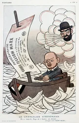 ドイツ首相グスタフ・シュトレーゼマン（1878-1929）とマルクの切り下げを題材にした風刺画 - 1923年01/11付「ファンタジオ」掲載、アドリアン・バレール（1877-1931）による挿絵