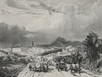 1829年、オーヴェルニュのリオンの全景。