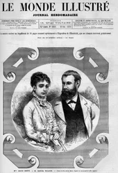 フランスの政治家ダニエル・ウィルソン（1840-1919）とその妻アリス・グレヴィの肖像。エイドリアン・マリーによる版画。10月22日付「華麗なる世界」第1282号の1枚