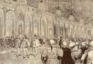 1789年の聖霊降臨祭の日にヴェルサイユ城の氷の回廊で行われた聖霊（ホーリー・スピリット）騎士団の行列。1889年にアドリアン・マリーが描いたもの。