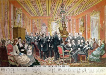 Victor Hugo&39;s Salon、21 rue de Clichy、パリ、1875年12月（カラー彫刻）