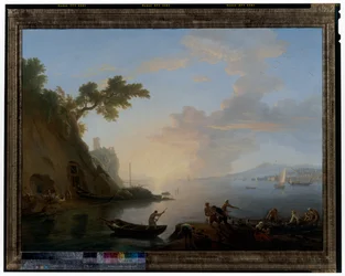 日の出の漁師とナポリ海岸