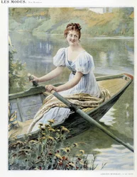 セーヌ川でボートを作る女性（アドリアン・モロー作、1900年頃