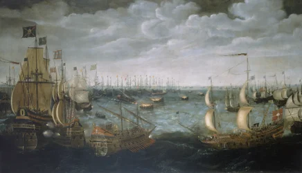 スペイン艦隊に対する戦艦の進水、1588年8月7日、1590年頃（油彩・カンヴァス）