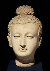 ハッダ出土の仏頭、ギリシア仏教様式（化粧漆喰）