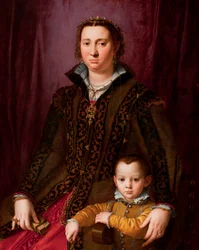 ジョヴァンナ・チェヴァーラと息子ジョヴァンニ・モンタルヴォの肖像 1560-65年頃（油彩・パネル）
