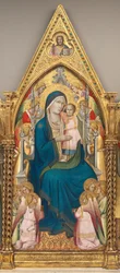 12 人の天使と祝福のキリストと共に即位したマドンナと子供 [中央のパネル]