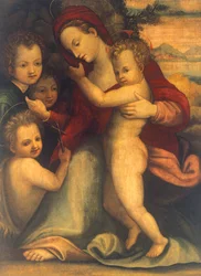 Madonna with Child, St John and angels   1463336   ja       japanese Successfully Translated  Original: Battle of Chaldiran against the Ottoman Selim I 1514, frescoes with courtly scenes and battle scenes, Chehel Sotoun Palace, Isfahan, Isfahan, Iran, Asia