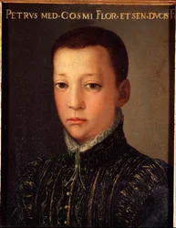 ドン・ピエトロ・デ・メディシス（1554-1604）（ピエトロ・デ・メディチ）の肖像 青年 絵画 アッロリ・アンジェロ・ディ・コジモ・ディ・ブロンジーノ（1503-1572） - 16世紀 日 15x12 cm メディチ・リッカルディ宮殿（メディチ・リッカルディ） フィレンツェ