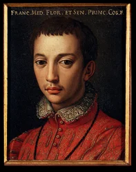 メディチ家フランソワ1世（フランチェスコ1世デ・メディチ）（1541-1587）の肖像 少年 絵画 アッロリ・アンジェロ・ディ・コジモ・ディ・ブロンジーノ（1503-1572） 16世紀 日 15x12 cm メディチ・リッカルディ宮殿（メディチ・リッカルディ） フィレンツェ