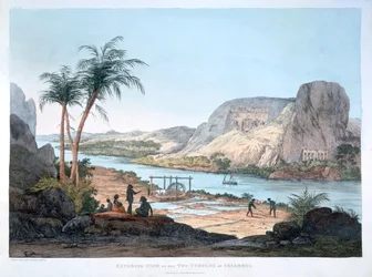 1820年、エジプトのイブサンブルにある2つの寺院の外観