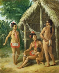 小屋の外のリーワード諸島のカリブ家族、1780年頃