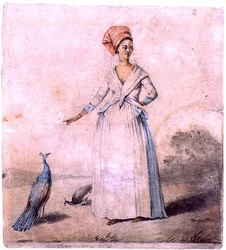 孔雀を抱く女性 1770年頃 紙に水墨画
