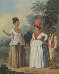 子供と黒人の使用人を持つ西インドの色の女性、カリフォルニア州。 1780年。