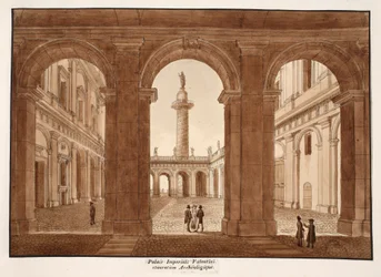 パラッツォインペリアーリヴァレンティーニ。 Archaeological Restoration。、1833（茶色のウォッシュでエッチング）
