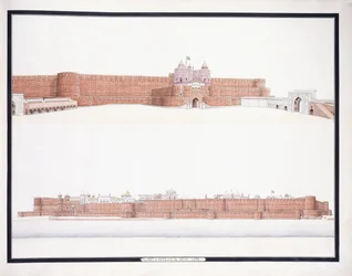 デリー門のあるアグラ城塞、c。 1815年