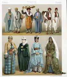 19世紀のトルコのコスチューム。Racinetによる「Le costume historique」のイラスト