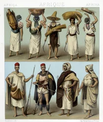アルジェリアとチュニジアのコスチューム。Racinetによる「Le costume historique」のイラスト