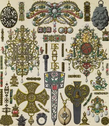 17世紀のジュエリー、Le costume historique, Volume Vに掲載されたSchmidtによるリトグラフ。