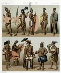 伝統的なカフェレリーの衣装（アフリカのメリディオナル地域）。Racinetによる「Le costume historique」のイラスト