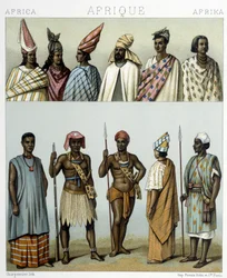 セネガルの伝統的なコスチューム。Racinetによる「Le costume historique」のイラスト