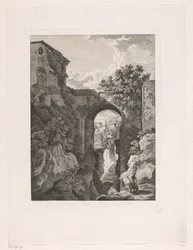 チボリのサンロッコ橋近くの滝 Cascata、e Ponte di St. Rocco a Tivoli (オブジェクトのタイトル) イタリアからの絵のエッチング パンフレット (シリーズ タイトル)