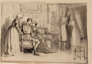 『船長の帰還』、構図研究。J. L. ルネベルグ著『Julqvällen（クリスマスイブ）』の挿絵
