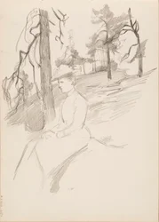 風景スケッチ、前景の女性