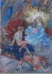 「いいえ、トムについてかわいそうなカニを突かないでください」、The Water Babies pub.by Humphrey Milford Oxford University Press、1930年頃（カラーリソ）