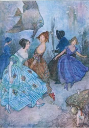 彼女は貧しい足を最もひどくタイトなブーツに詰め込み、The Water Babies pub.by Humphrey Milford Oxford University Press、1930年頃（カラーリソ）から彼らを踊らせました
