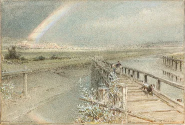 フォード鉄道橋からのアランデル（水彩画）