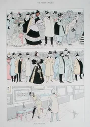 1900年頃の「ギャラリーオープニング」（カラーリトグラフ）