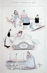 1900年頃、作家の作品集「Faut Voir」に掲載された漫画「The Rabbit over the Ages」（カラーリトグラフ）。