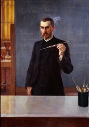 Portrait of Doctor Emile Roux, assistant to Louis Pasteur in 1894 Painting by Albert Edelfelt (1854-1905) (ec.fin.) 1894 Paris, musee Pasteur - Portrait of Dr. Emile Roux, the Dr. Louis Pasteur