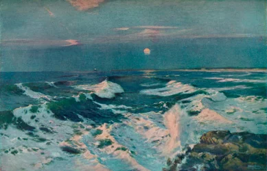 日没と月の間、c1910