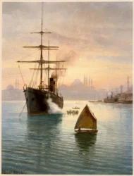 イスタンブール、港-水彩画by Albert Nikolajewitsch Benois