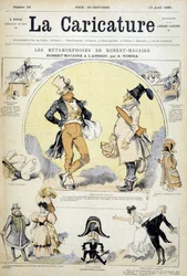 ロビダによる俳優ロベール・マケールについてのカートゥーン、cov."La caricature" 17/7/1880.