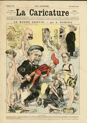 アルベール・ロビダ（1848-1926）による『La Caricature』（1880年）の表紙のイラスト。