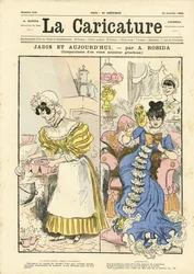アルベール・ロビダ（1848-1926）による『La Caricature』（1880年）の表紙のイラスト。