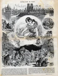 ヴィクトル・ユーゴー（1802-1885）の「ノートルダム・ド・パリ」（Notre-Dame de Paris）を、アルベール・ロビダ（1848-1926）が1902年の「Le rire」で描いたもの。